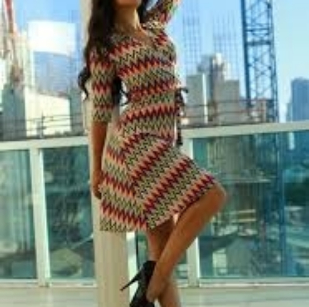 Ark and Co. Chevron knit above the knee long sleeve dress size Large